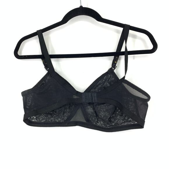 Vintage Underwire Bra Womens 38C Black Lace Sheer Nylon Lingerie Unbranded - Picture 2 of 7